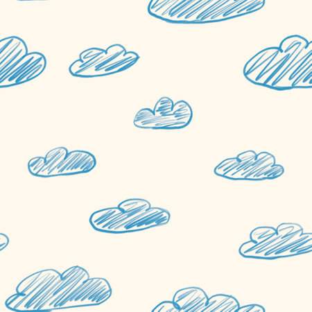 Hand drawn, seamless pattern with rainy clouds.の写真素材