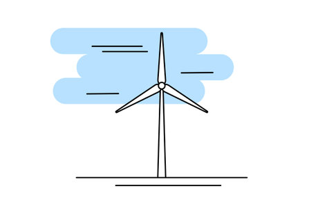 Wind power plant animated illustration, vector illustration.のイラスト素材