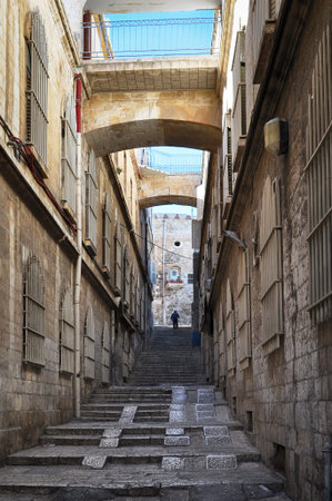 Narrow street in old City of Jerusalem, Israel.