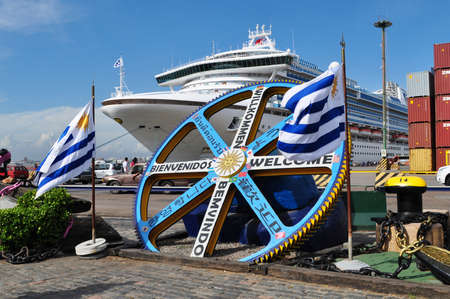 MONTEVIDEO, URUGUAY - JANUARY 7, 2015: Golden Princess cruise ship moored at Montevideo port in Uruguay. Princess Cruises is part of the world's largest cruise ship operator Carnival Corporation.のeditorial素材