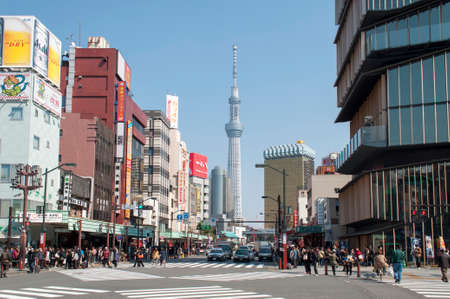 TOKYO, JAPAN - MARCH 17,2014: View of Tokyo Tower from the street.のeditorial素材