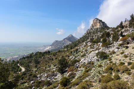 Scenic nature background. Southern slope of Kyrenia mountain range in Kyrenia region, Nothern Cyprus.の写真素材