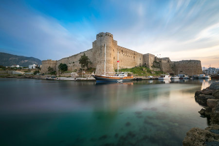 Scenic view of Kyrenia old castle at sunset