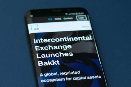 KYRENIA, CYPRUS - SEPTEMBER 1, 2018: Website of Intercontinental Exchange NYSE: ICE with the announcement of launching Bakkt - open and regulated crypto platform and global for digital assetsのeditorial素材