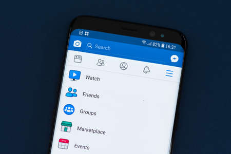 KYRENIA, CYPRUS - SEPTEMBER 1, 2018: Close up view of Facebook Watch icon on the smartphone screen. Facebook.のeditorial素材