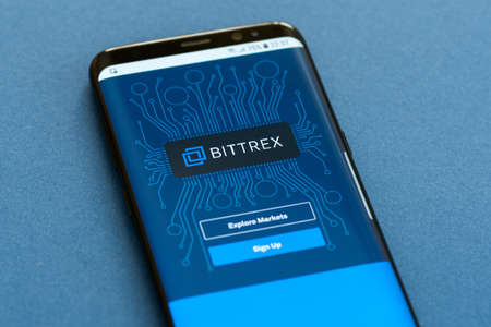 KYRENIA, CYPRUS - SEPTEMBER 17, 2018: Bittrex cryptocurrency exchange website is displayed on the smartphone screen.のeditorial素材
