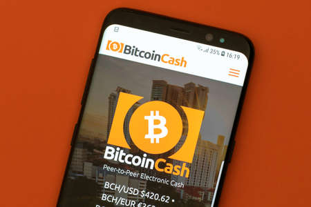 KYRENIA, CYPRUS - SEPTEMBER 12, 2018: Click here for the smartphone screen. Bitcoin Cash is a cryptocurrency and payment network.のeditorial素材