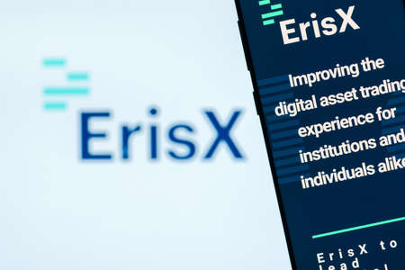 KYRENIA, CYPRUS - OCTOBER 8, 2018: ErisX website displayed on the smartphone screen. This is a new crypto platform.のeditorial素材