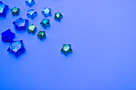 star recycled paper craft stick on blue backgroundの写真素材