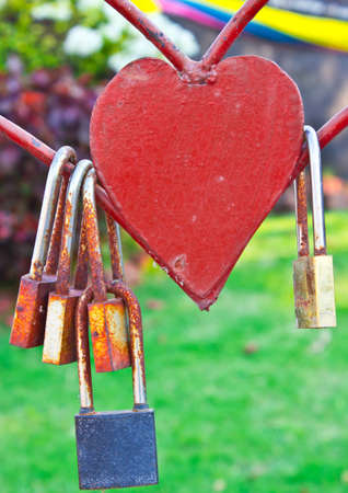 Love locks representing secure friendship and romanceの写真素材