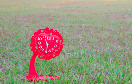 Heart-shaped clock on the grass