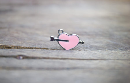 Valentines Day background ,Pink heart on the wooden textureの写真素材