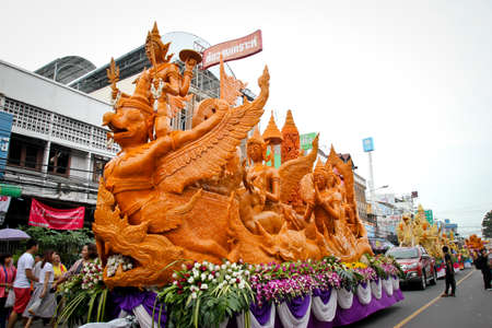 UBON RATCHATHANI, THAILAND - JULY 31 : "The Candle are carved out of wax, Thai art form of waxUbon Candle Festival 2015 on JULY 31, 2015, Ubon Ratchathani, Thailandのeditorial素材