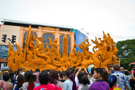 UBON RATCHATHANI, THAILAND - JULY 31:Ubon Ratchathani Candle Festival is the traditional well-known festival in I-san and the largest religious ceremony on July 31, 2015 in Ubon Ratchathani, Thailand.のeditorial素材