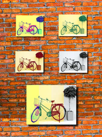 Classic bicycle photo hang on brick wall.の写真素材