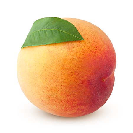 Peach isolated on white background, clipping path, full depth of fieldの写真素材