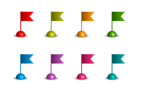 triangular flags with cutout in different colors on the white backgroundの写真素材