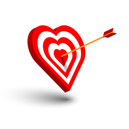 Happy Valentines day concept with 3d arrow hit target in heart on white background isolated vector illustrationのイラスト素材