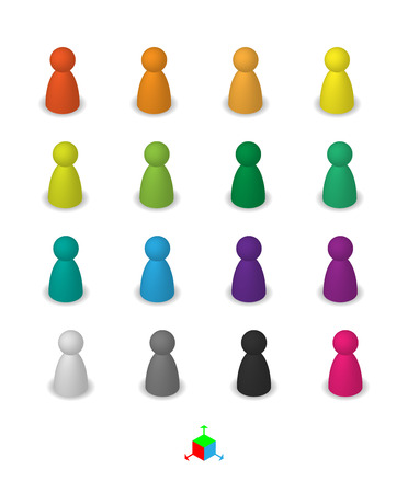 Different leisure game pawn figures, concept for diverse group of people. Cutout, isolated on white.のイラスト素材