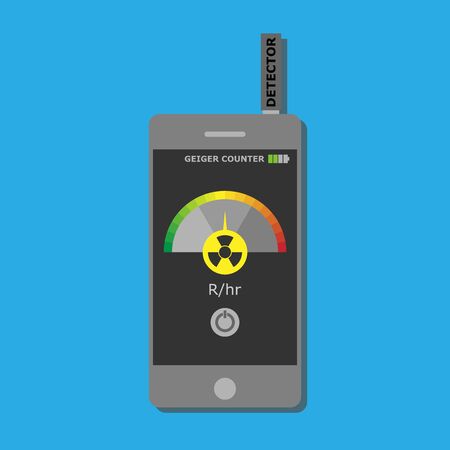 Manual radiometer verification of radiation contamination. Flat vector illustration. Design element. Compact sensor. Measurement of radiation levels.のイラスト素材