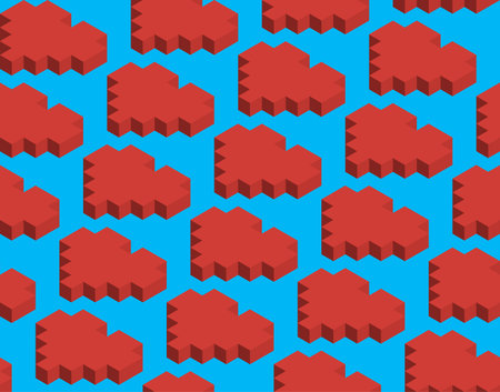Pattern, pixel, cubes, red heart.のイラスト素材