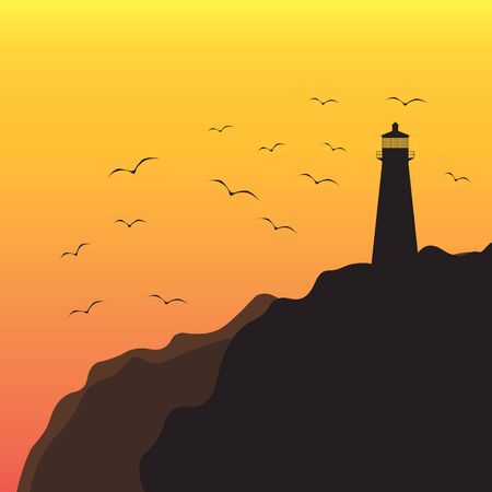 vector illustration of lighthouse on the sea.のイラスト素材