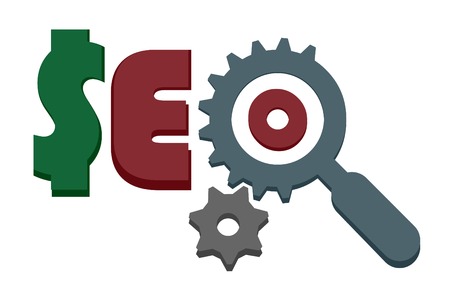 seo sign with magnigying glass and gearsのイラスト素材