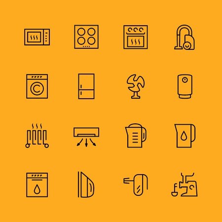 Home appliances icons set, thin lineのイラスト素材