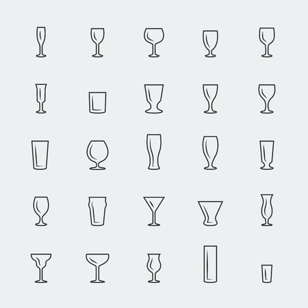 Bar glasses vector icons set, thin lineのイラスト素材