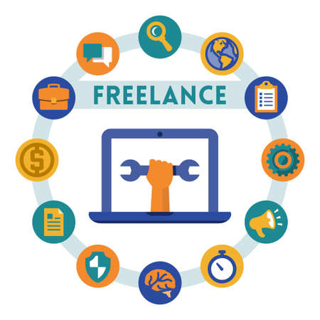 Freelance related vector infographic, flat styleのイラスト素材