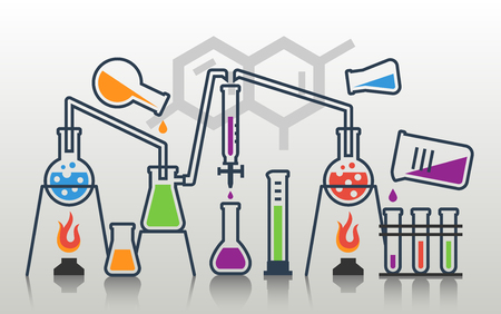 Laboratory glassware vector composition (process development, experiment)のイラスト素材