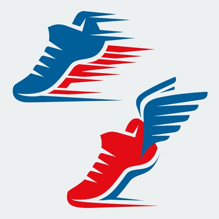 Running shoes with speed and motion trails and with wingsのイラスト素材