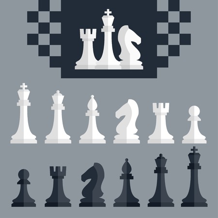 Vector chess pieces icons set, flat styleのイラスト素材