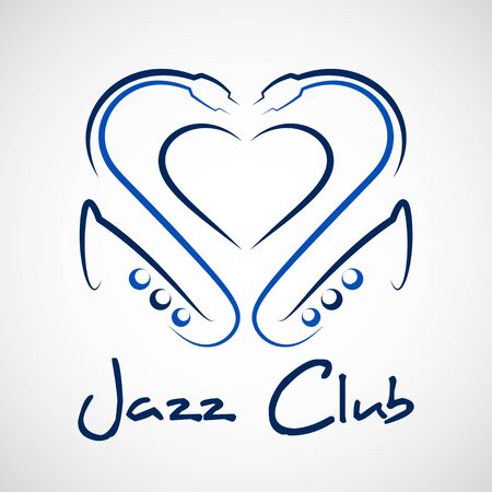 Jazz club logo, a heart out of saxophonesのイラスト素材