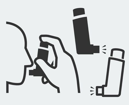 Vector illustration of a hand holding inhaler at head and isolated inhalerのイラスト素材
