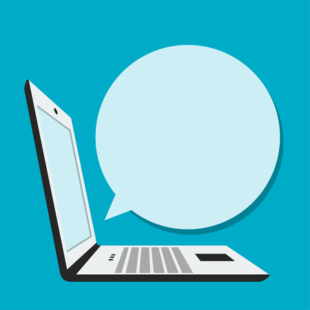 Laptop with blank bubble speech in flat styleのイラスト素材