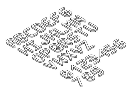 Isometric font alphabet in thin line styleのイラスト素材