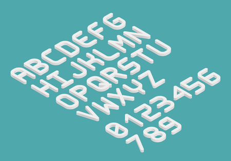 Isometric 3D alphabet vector font. Letters and numbersのイラスト素材