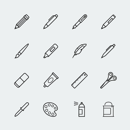 Drawing and writing tools icon set in thin line styleのイラスト素材
