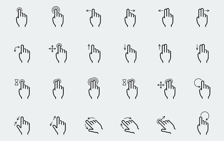 Vector touch screen gestures icons in thin line styleのイラスト素材