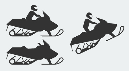 Snowmobiling silhouettes on gray backgroundのイラスト素材
