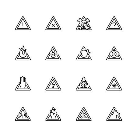 Warning signs vector icon set in thin line styleのイラスト素材