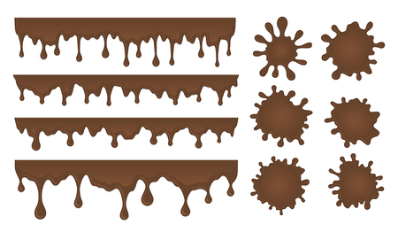 Vector set of chocolate drops and splash stainsのイラスト素材