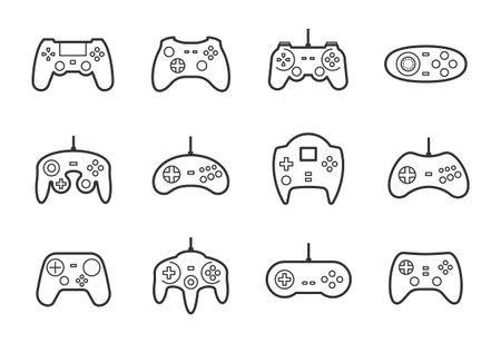 Gamepads vector icon set in thin line style