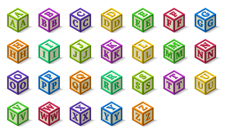 Multicolored alphabet or abc blocks in isometric style, from A to Zのイラスト素材