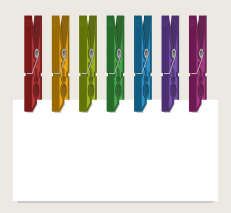 Colorful clothes-pegs holding piece of paperのイラスト素材