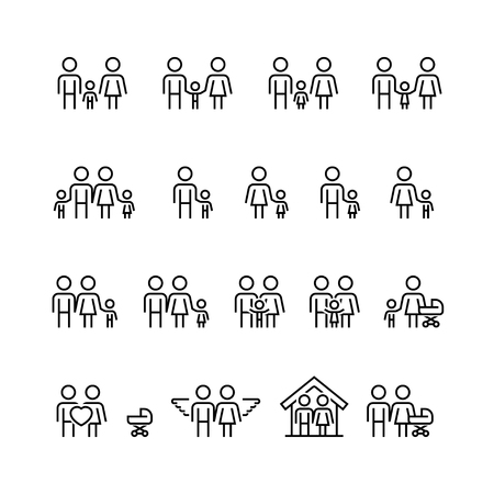 Family and relationship vector icon set in thin line styleのイラスト素材