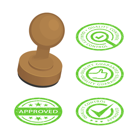 Approved and quality control stamps. Vector isometric illustrationのイラスト素材