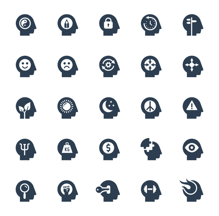 Human brain processes, people thinking, emotions, mental health, creative business and development ideas glyph style icon setのイラスト素材
