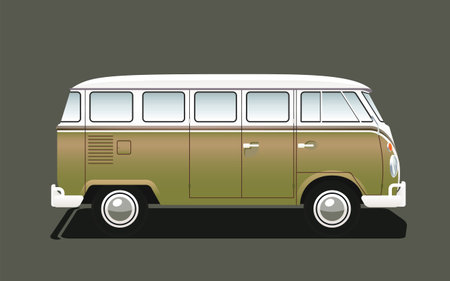 Isolated Classic Retro Camper Van, Side View. Vector Illustrationのイラスト素材